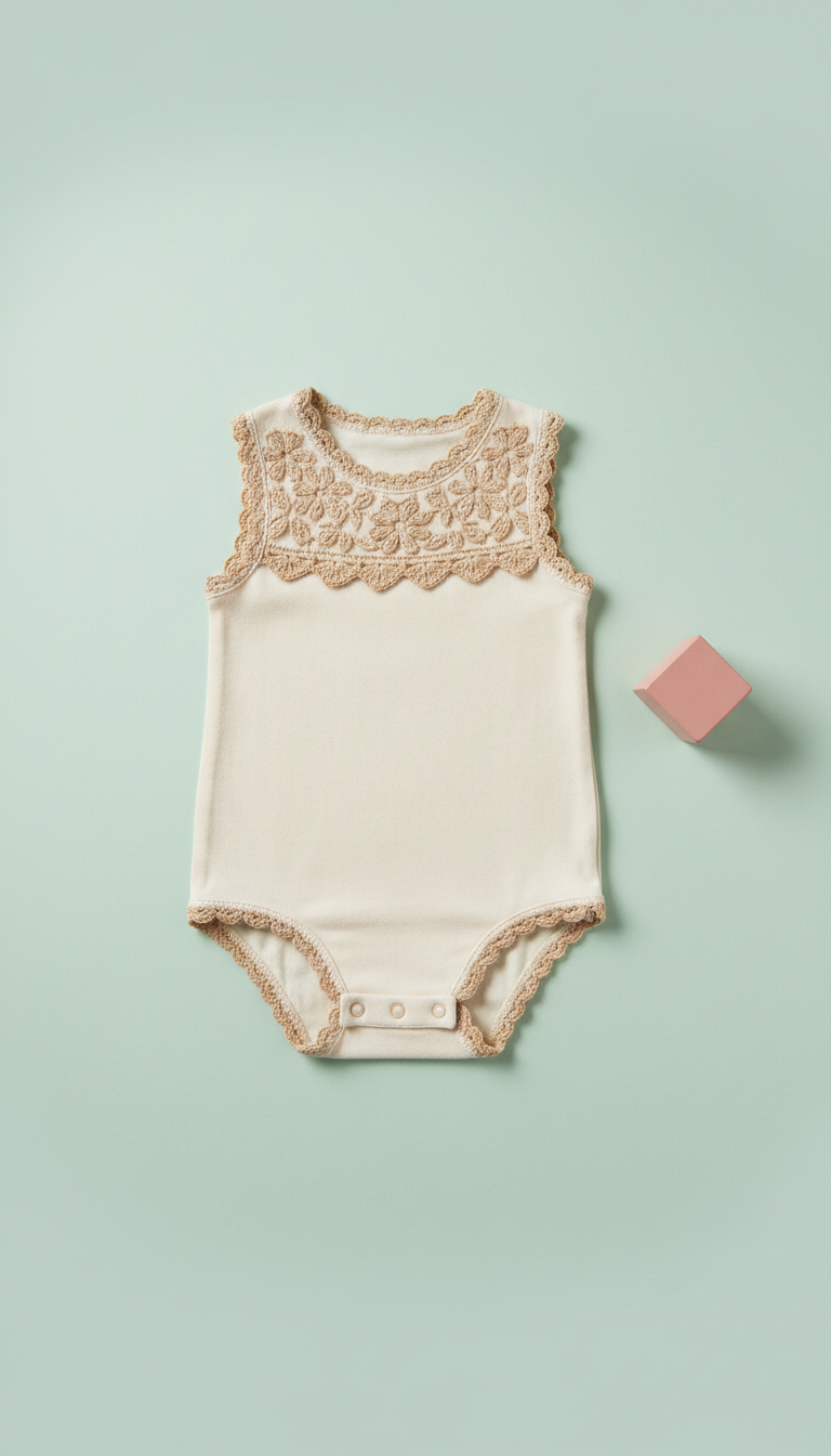 Boho crochet-trim baby body